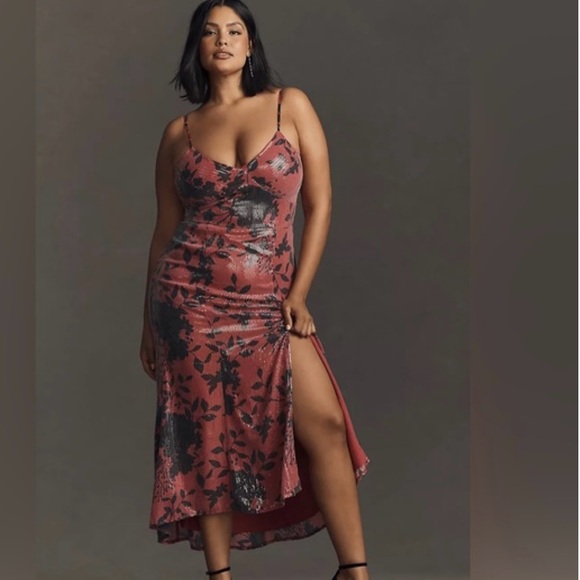 Floral Print Sequin Sleeveless Cocktail or Wedding Dress from Anthro! 20W - Picture 1 of 3